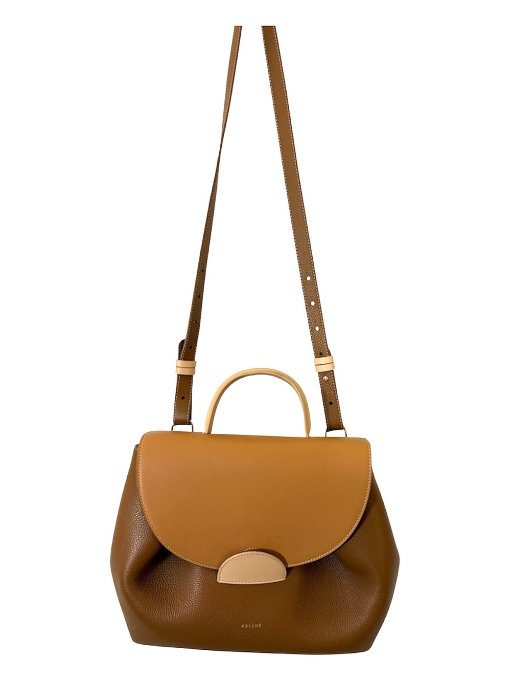 Polene  Numero Un Edition Trio Camel Tan & Cream Leather Crossbody Women's Bag